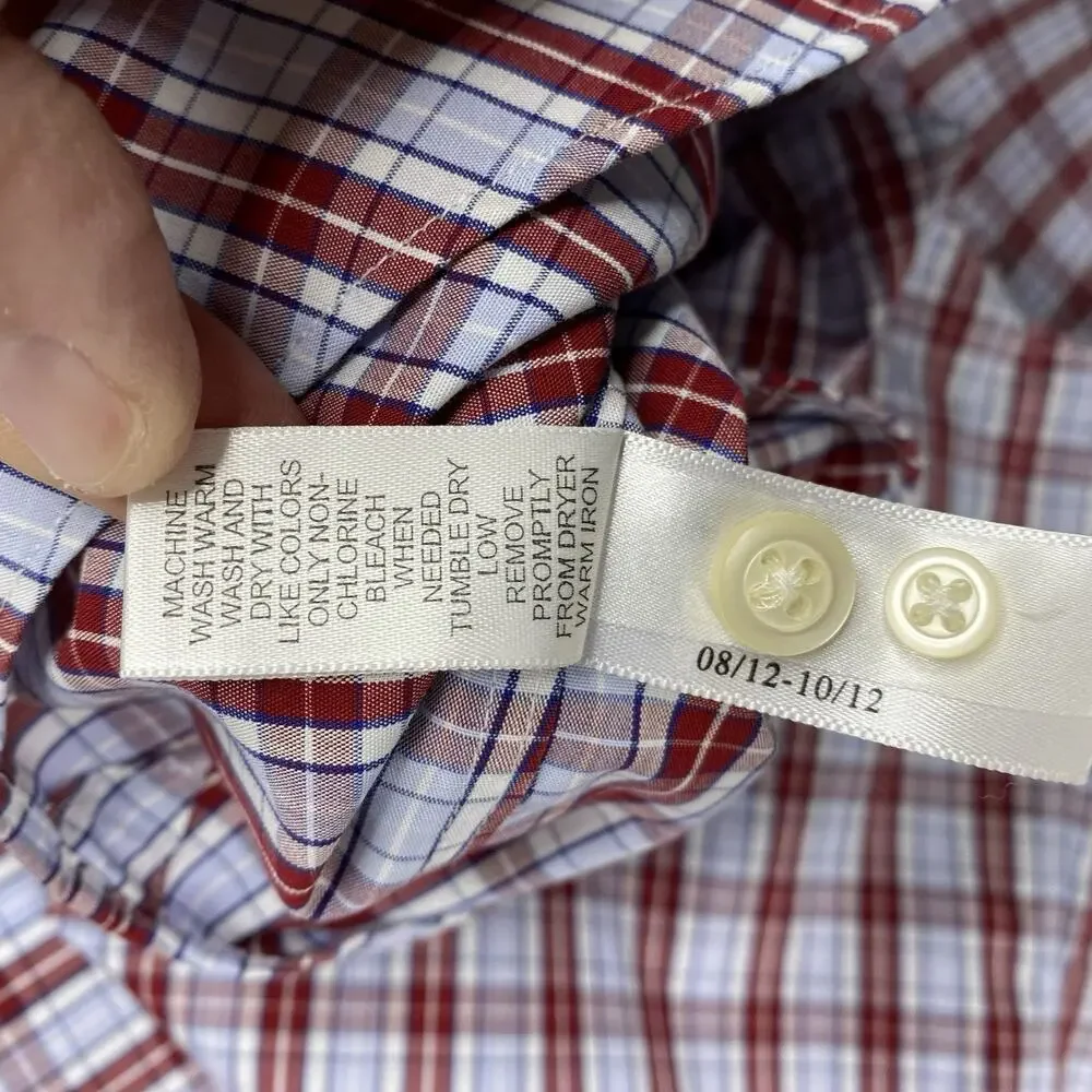 Banana Republic Mens Shirt Sz M Non Iron Slim Fit Red Blue Plaid Button Down